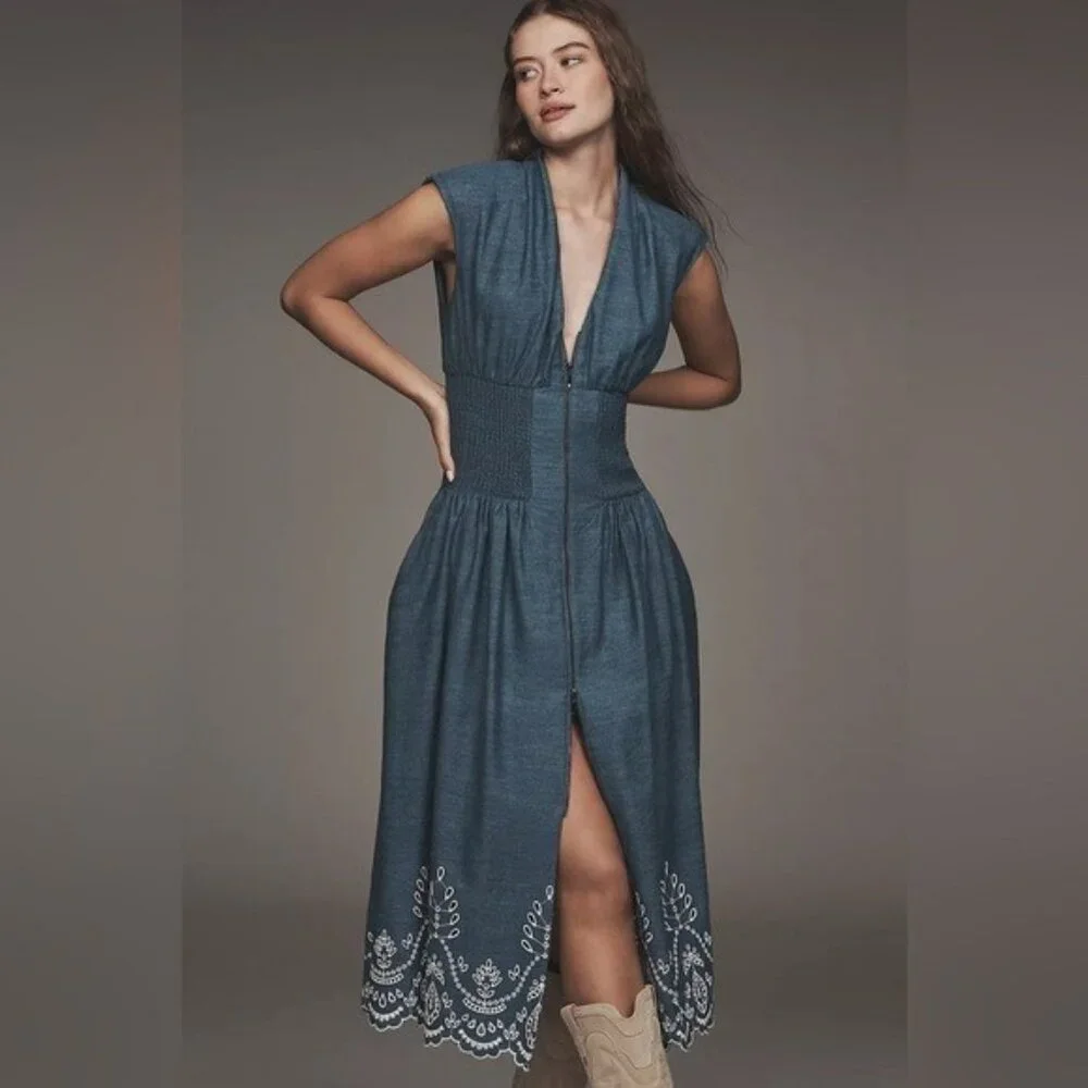 NWT Size M- The Tommie Denim Eyelet Trim Dress 100% Cotton (NWT US$ 228) - Picture 5 of 16